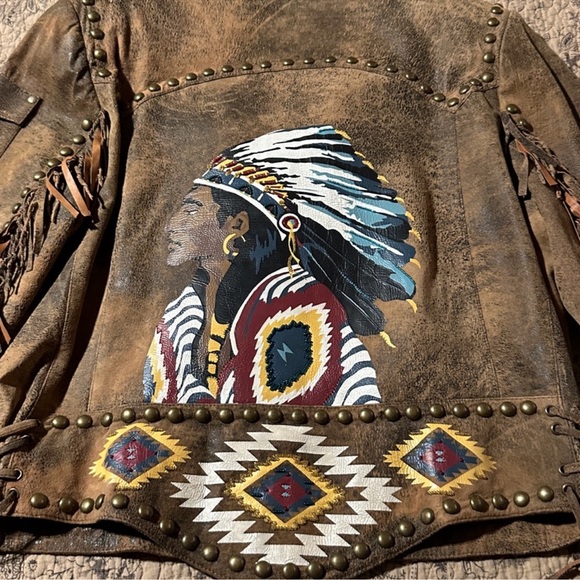 Double D Ranch fringe jacket studded embroidered induan chief design Rtl $1295 - Picture 4 of 13